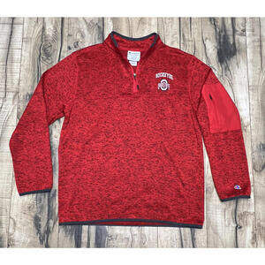 Champion Ohio State 1/4 Zip Pullover Sweatshirt M Red Black Fleece Buckeyes .